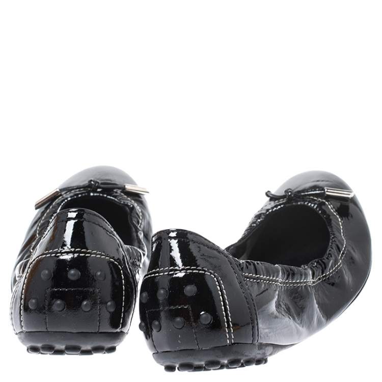 Pre Owned Tod's Black Patent Leather Scrunch Ballet Flats Size 38