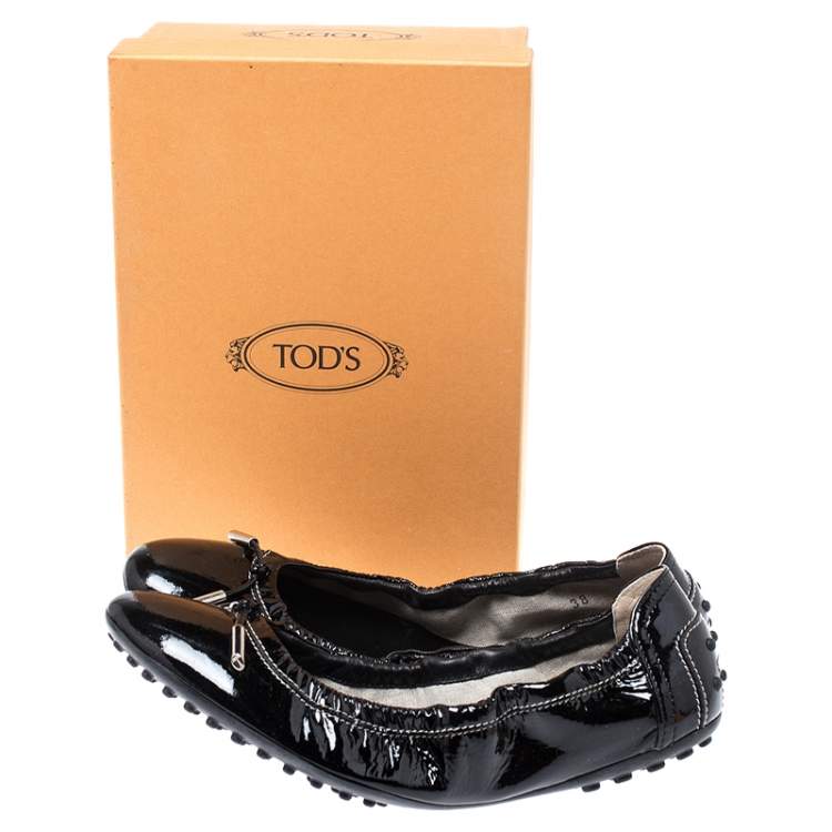 Pre Owned Tod's Black Patent Leather Scrunch Ballet Flats Size 38