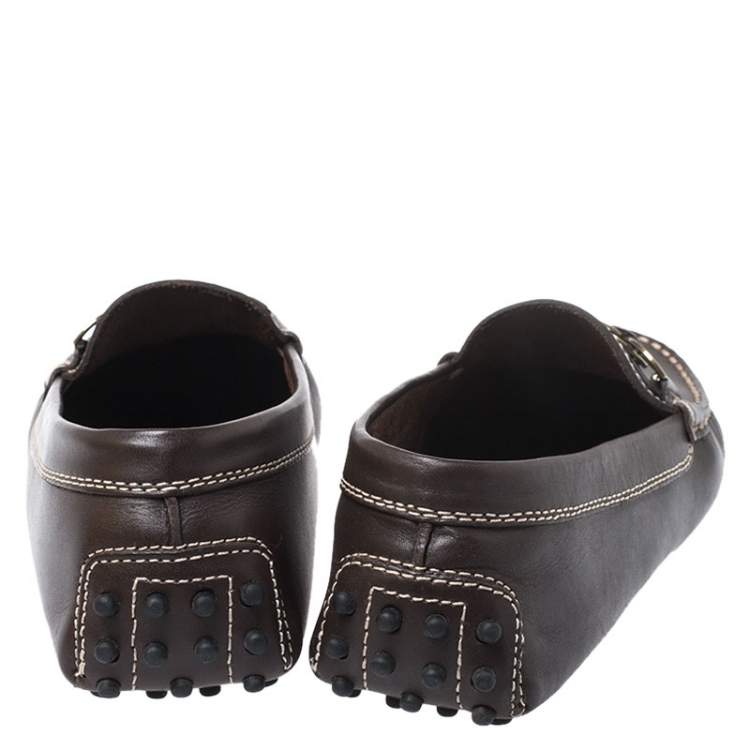 Pre Owned Tod's Dark Brown Ring Leather Loafers Size 37.5