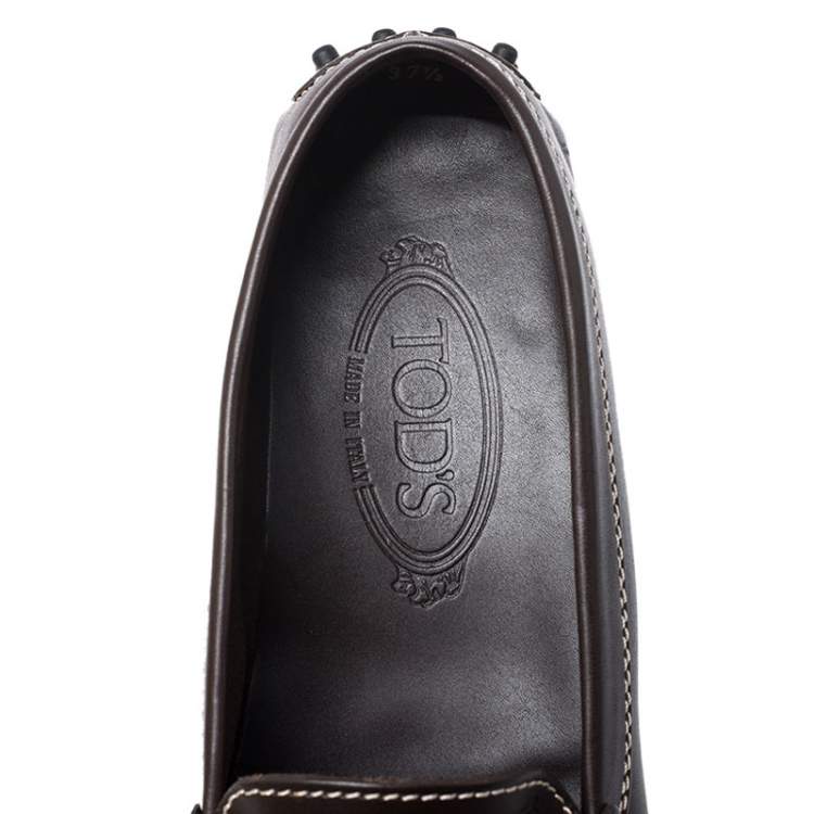 Pre Owned Tod's Dark Brown Ring Leather Loafers Size 37.5