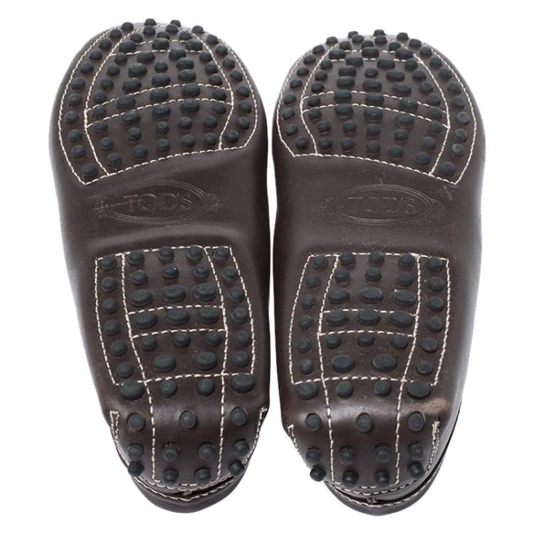 Pre Owned Tod's Dark Brown Ring Leather Loafers Size 37.5