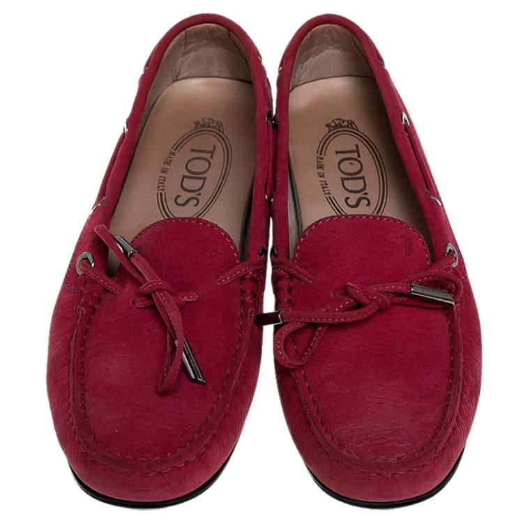 Pre Owned Tod's Pink Nubuck Gommino Loafers Size 36.5