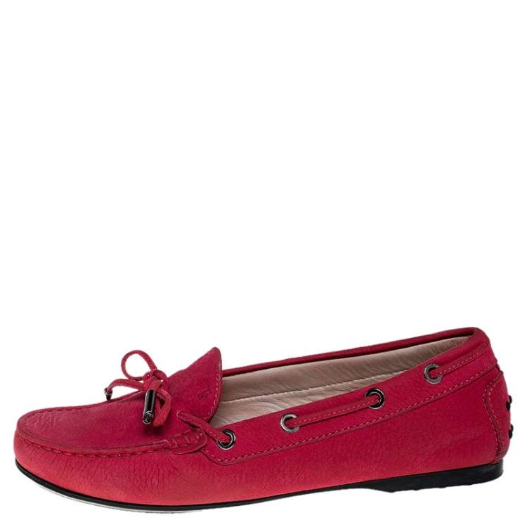Pre Owned Tod's Pink Nubuck Gommino Loafers Size 36.5