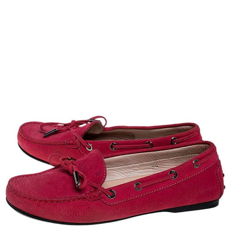 Pre Owned Tod's Pink Nubuck Gommino Loafers Size 36.5