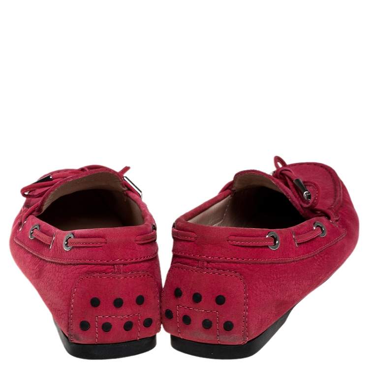 Pre Owned Tod's Pink Nubuck Gommino Loafers Size 36.5