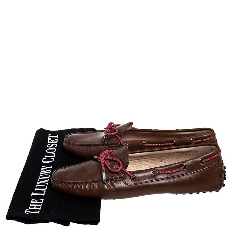 Pre Owned Tod's Brown Leather Gommino Driving Loafers Size 38