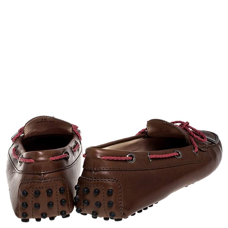 Pre Owned Tod's Brown Leather Gommino Driving Loafers Size 38