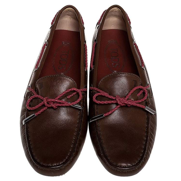 Pre Owned Tod's Brown Leather Gommino Driving Loafers Size 38