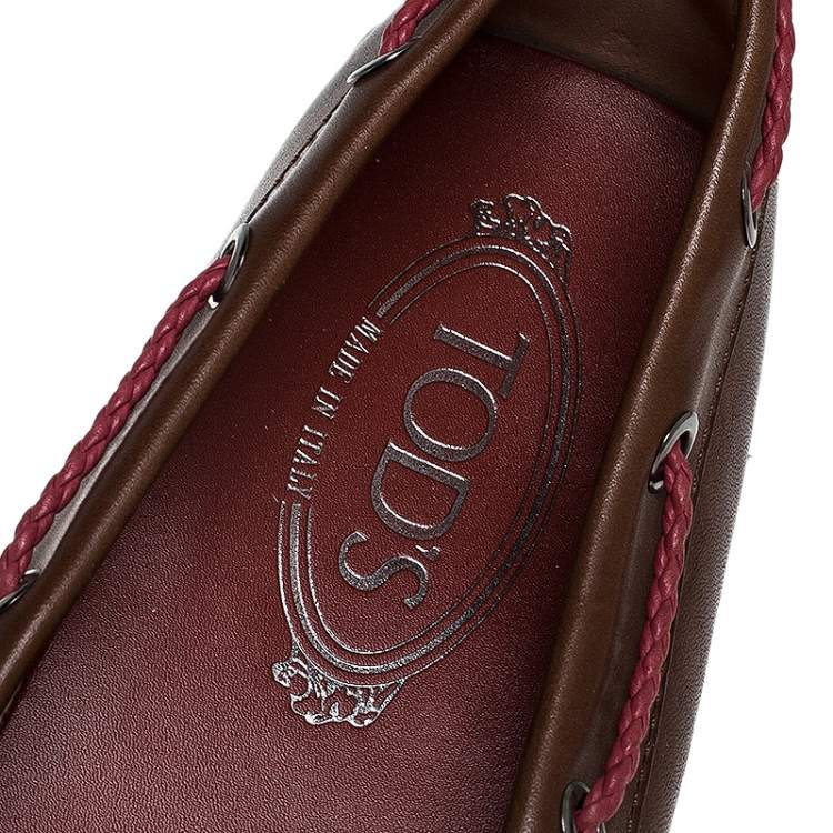 Pre Owned Tod's Brown Leather Gommino Driving Loafers Size 38