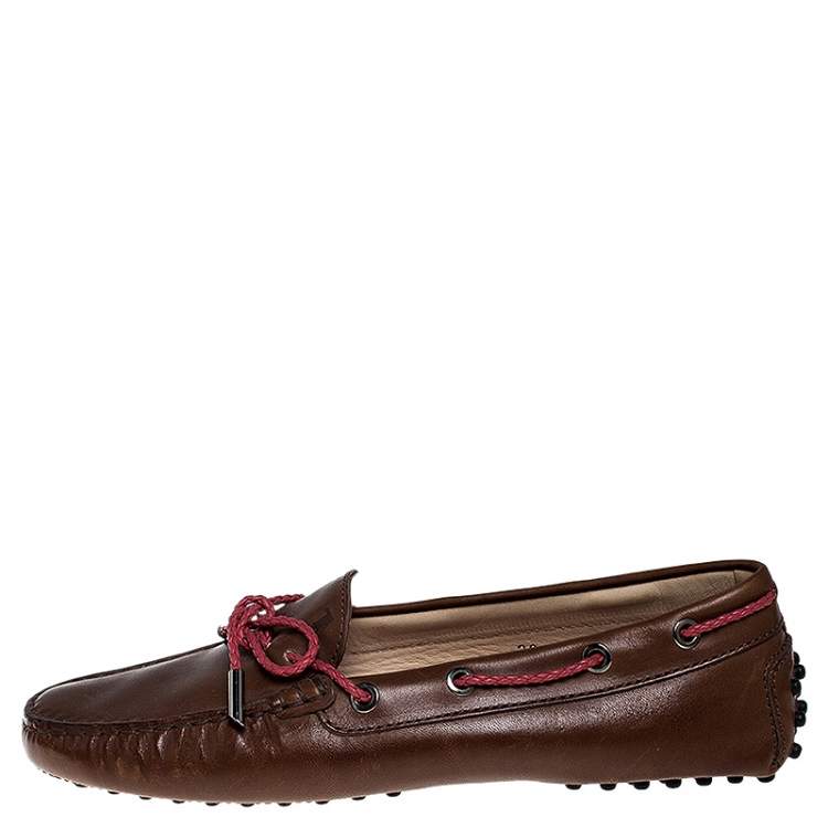 Pre Owned Tod's Brown Leather Gommino Driving Loafers Size 38