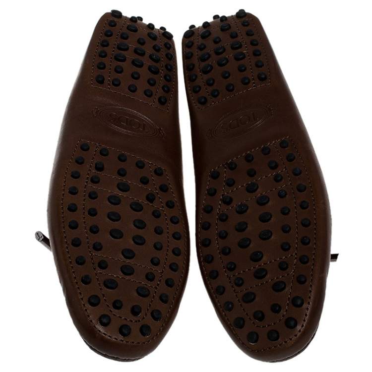 Pre Owned Tod's Brown Leather Gommino Driving Loafers Size 38
