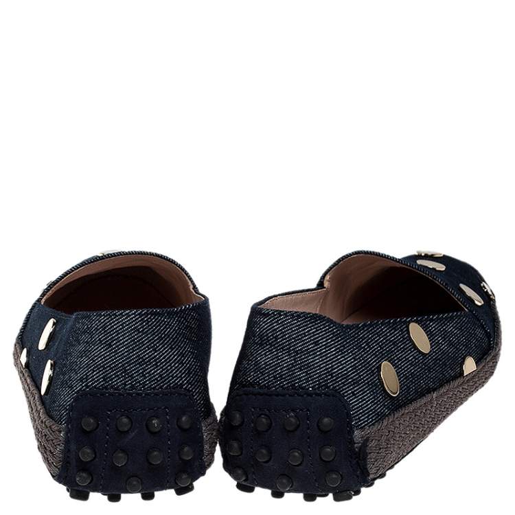 Pre Owned Tod's Dark Wash Denim Studded Espadrille Flats Size 38