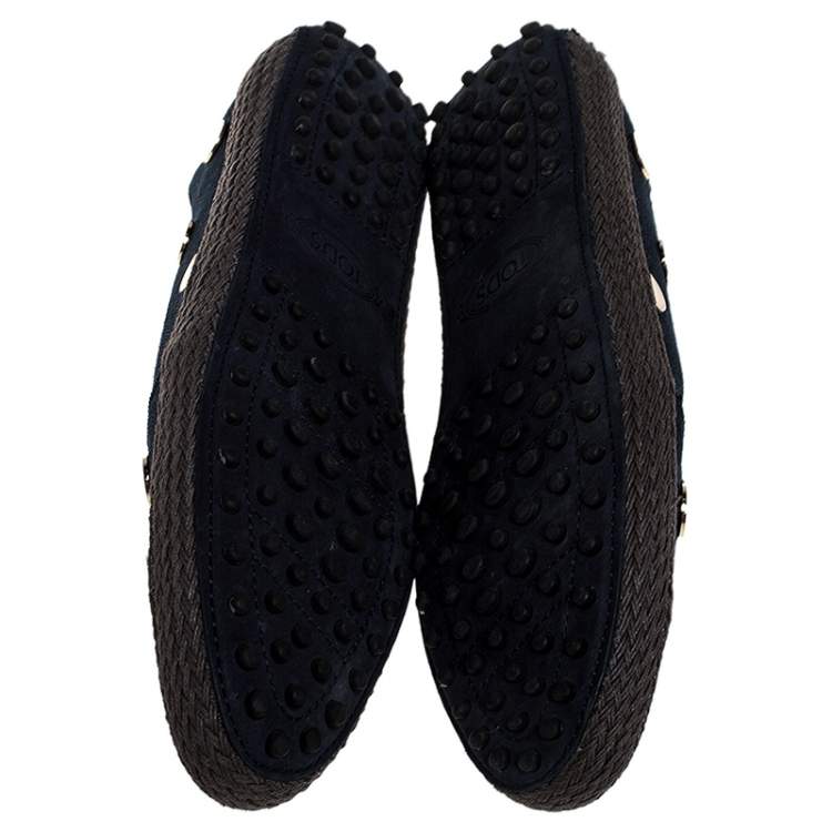 Pre Owned Tod's Dark Wash Denim Studded Espadrille Flats Size 38
