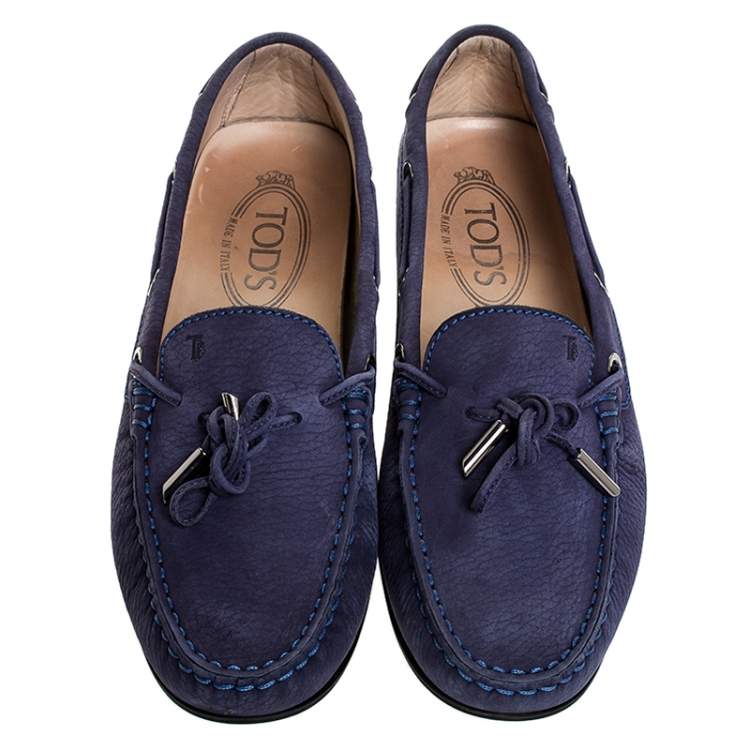 Pre Owned Tod`s Purple Nububk Leather Bow Gommino Loafers Size 38.5
