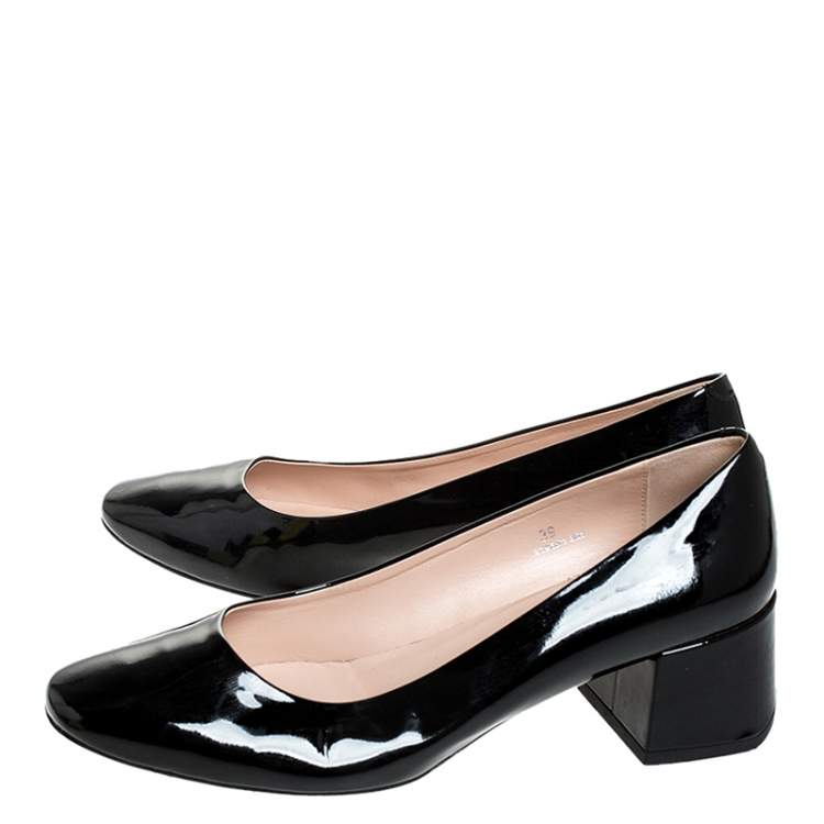 Pre Owned Tod's Black Patent Leather Block Heel Pumps Size 39