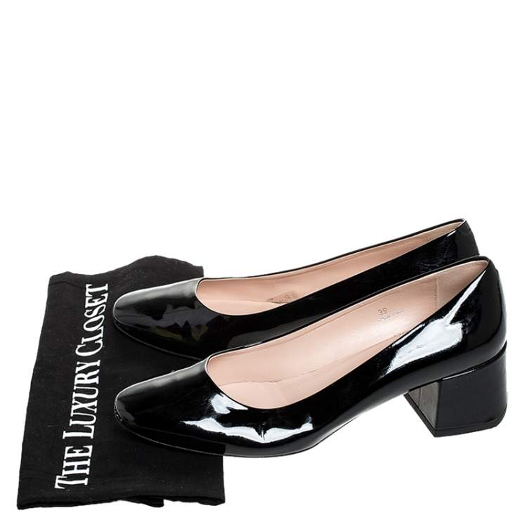 Pre Owned Tod's Black Patent Leather Block Heel Pumps Size 39