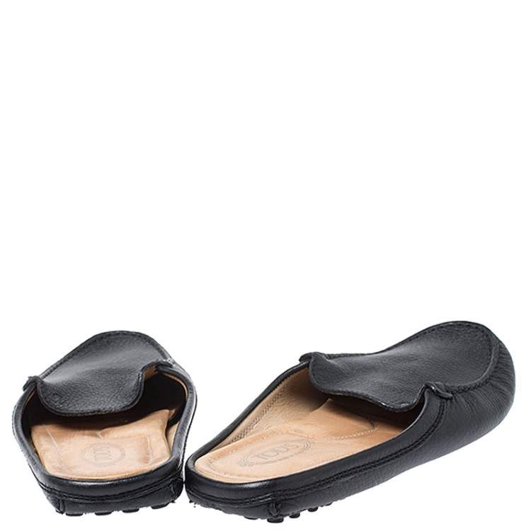 Pre Owned Tod's Black Leather Pellame Flat Loafer Mules Size 37