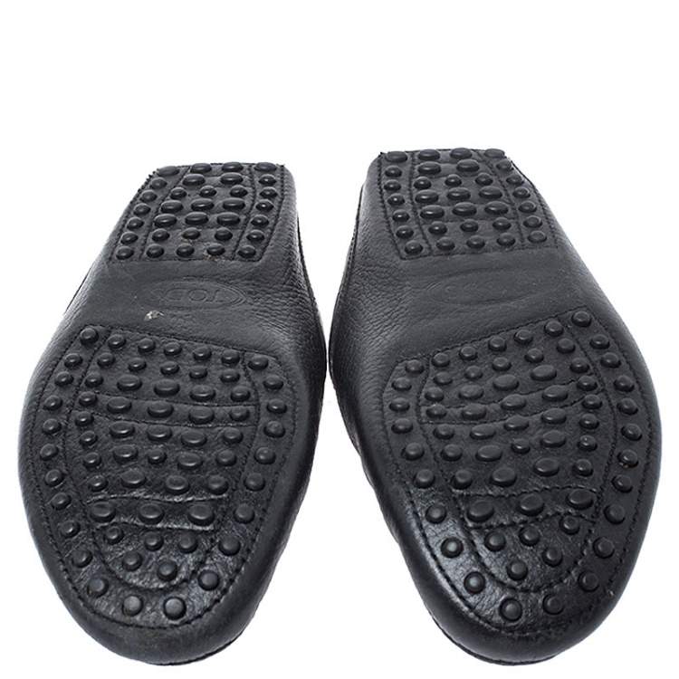 Pre Owned Tod's Black Leather Pellame Flat Loafer Mules Size 37