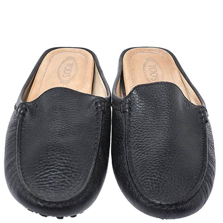 Pre Owned Tod's Black Leather Pellame Flat Loafer Mules Size 37