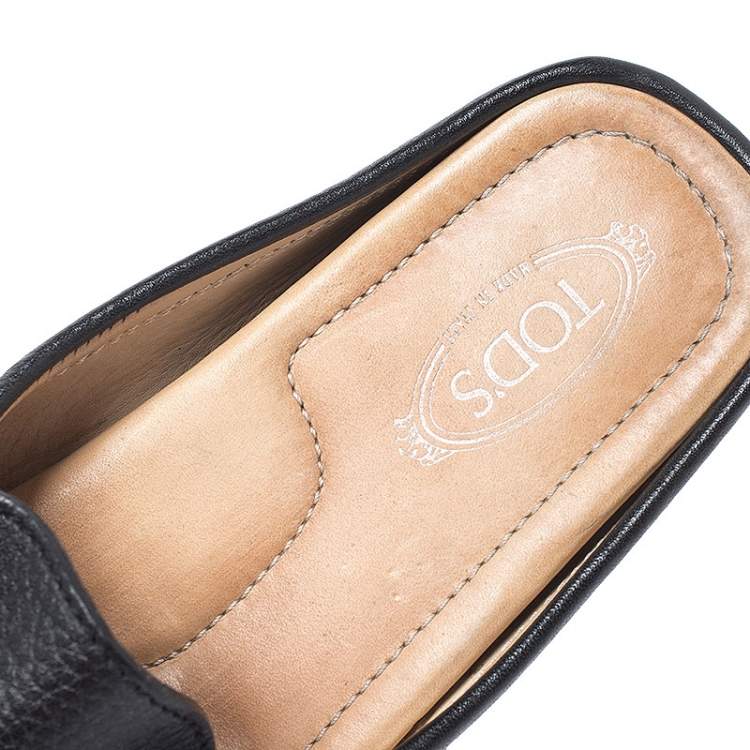 Pre Owned Tod's Black Leather Pellame Flat Loafer Mules Size 37