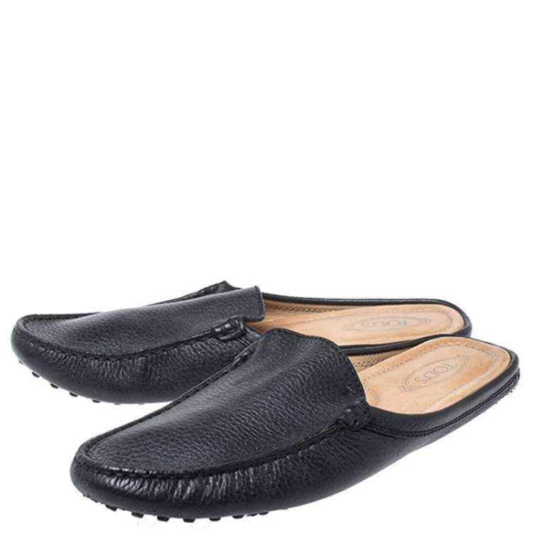 Pre Owned Tod's Black Leather Pellame Flat Loafer Mules Size 37