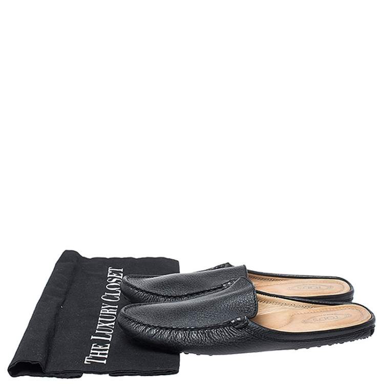 Pre Owned Tod's Black Leather Pellame Flat Loafer Mules Size 37