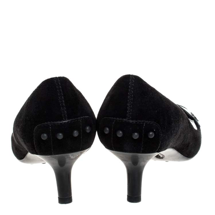 Pre Owned Tod's Black Suede And Patent Leather Penny Loafer Pumps Size 38.5