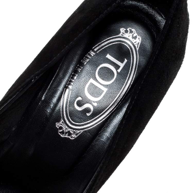 Pre Owned Tod's Black Suede And Patent Leather Penny Loafer Pumps Size 38.5