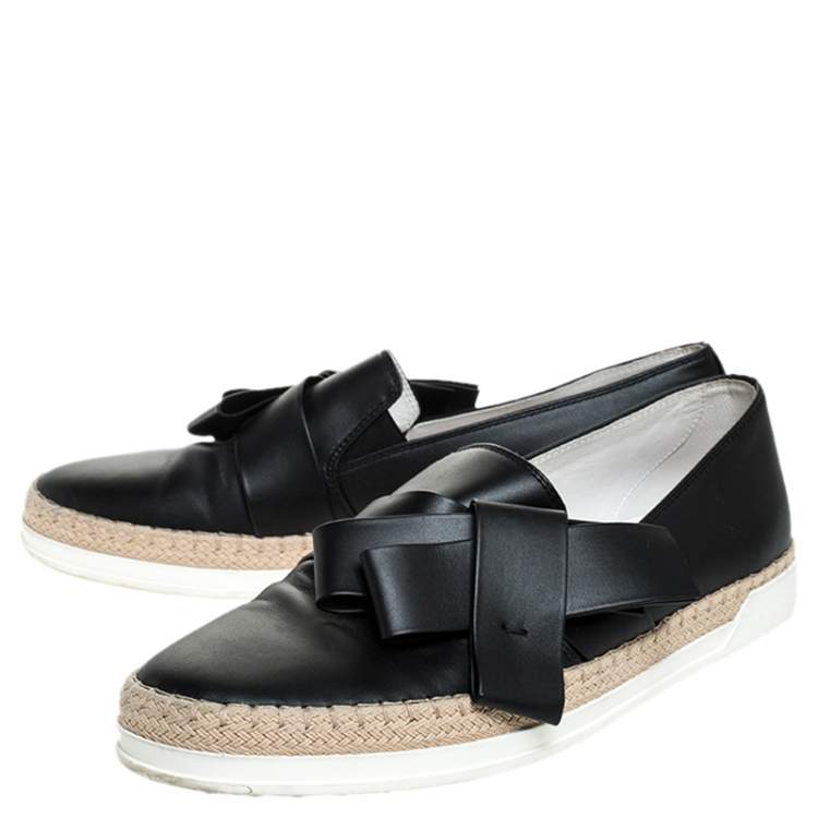 Pre Owned Tod's Black Leather Bow  Espadrilles Size 39.5