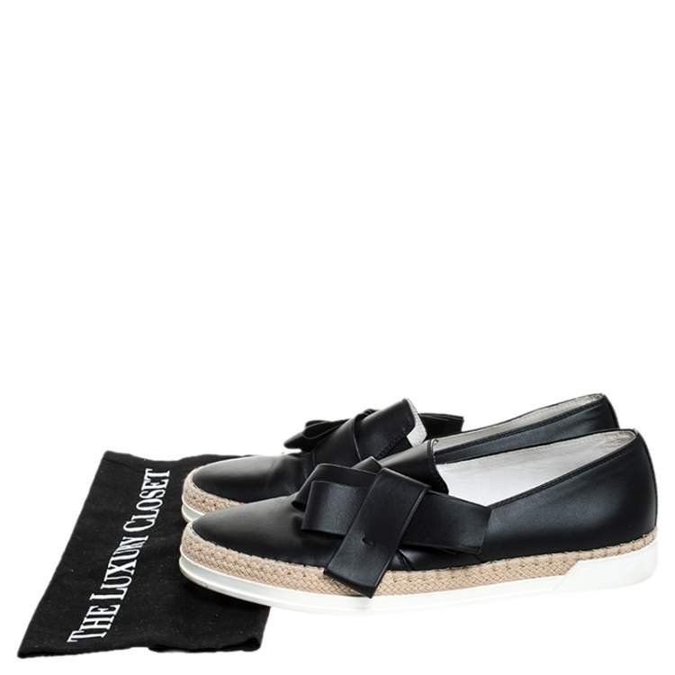 Pre Owned Tod's Black Leather Bow  Espadrilles Size 39.5