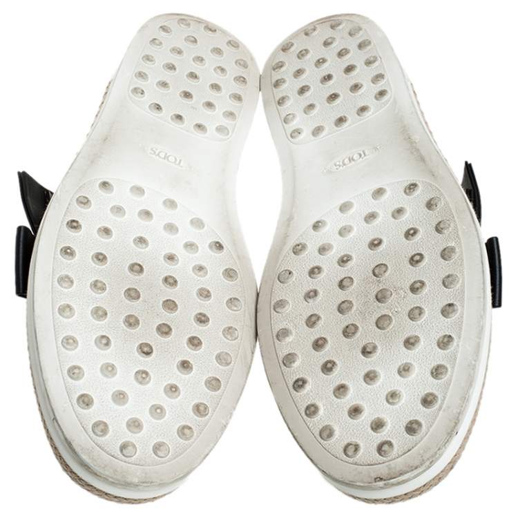 Pre Owned Tod's Black Leather Bow  Espadrilles Size 39.5