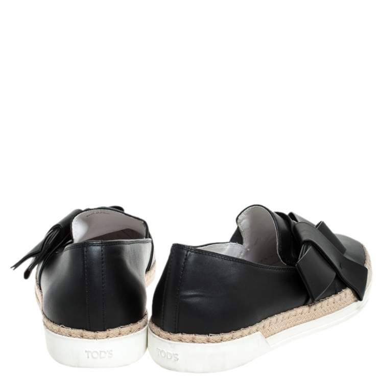 Pre Owned Tod's Black Leather Bow  Espadrilles Size 39.5