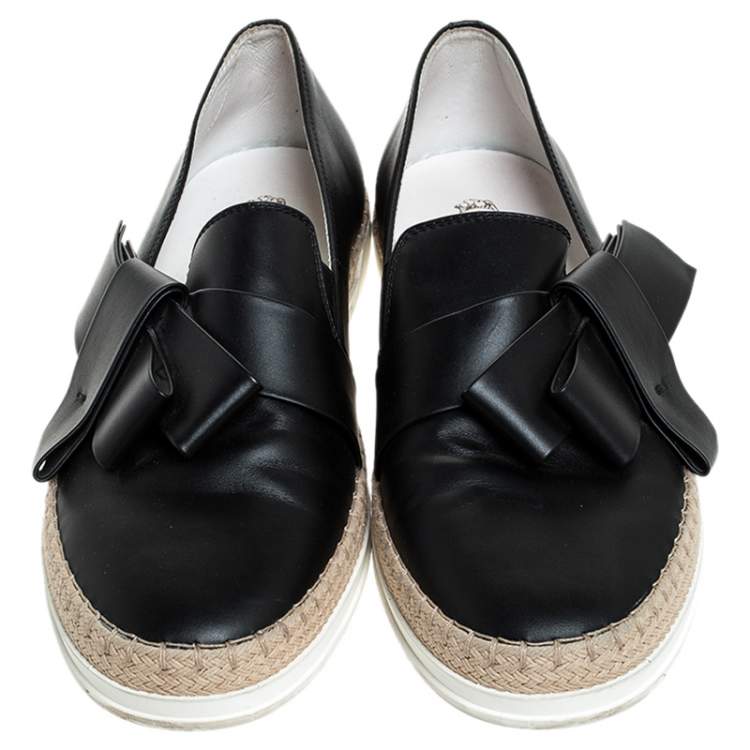 Pre Owned Tod's Black Leather Bow  Espadrilles Size 39.5