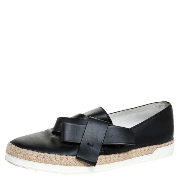 Pre Owned Tod's Black Leather Bow  Espadrilles Size 39.5