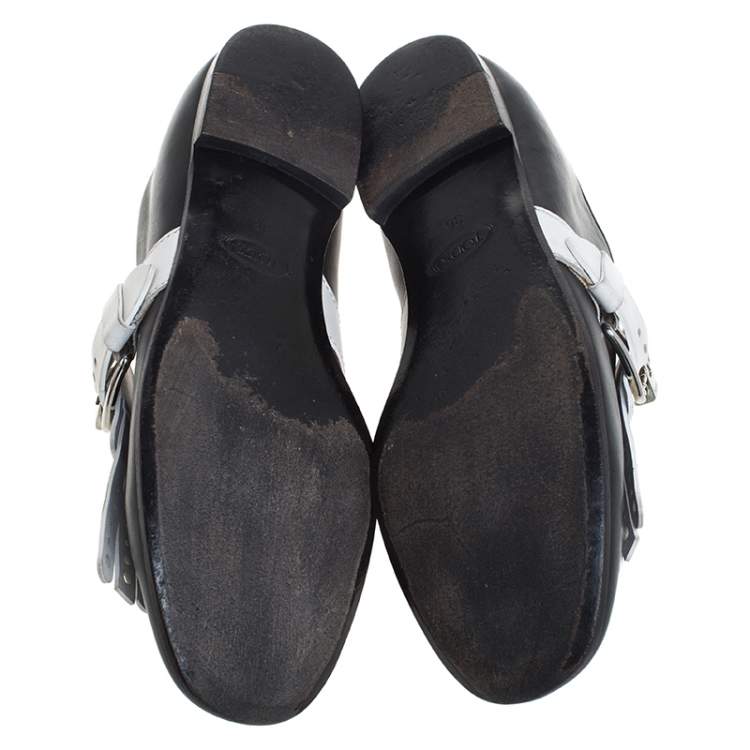 Pre Owned Tod's Bi Color Leather Fringe Detail Monk Flats Size 36