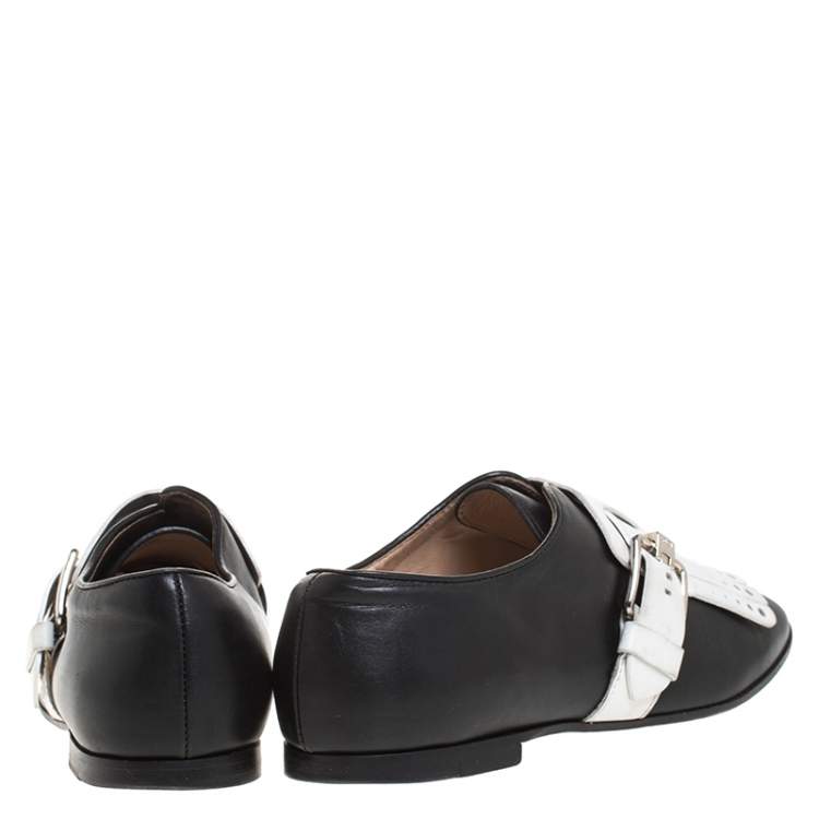 Pre Owned Tod's Bi Color Leather Fringe Detail Monk Flats Size 36