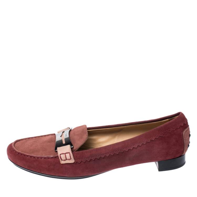Pre Owned Tod's Red Suede Penny Loafers Size 40