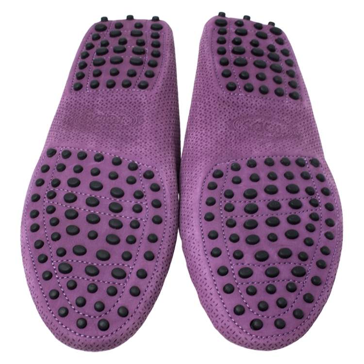 Pre Owned Tod's Purple Perforated Suede Loafers Size 40