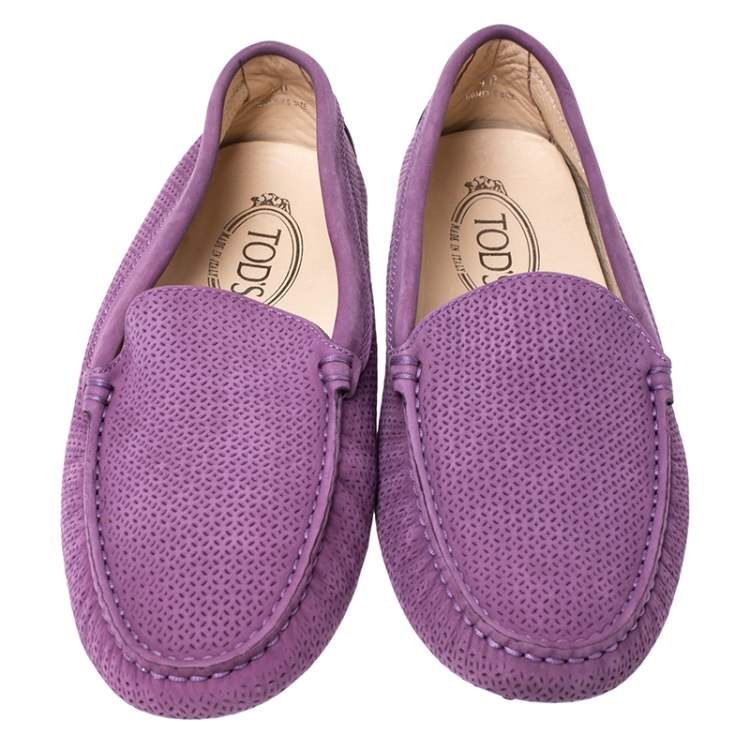 Pre Owned Tod's Purple Perforated Suede Loafers Size 40