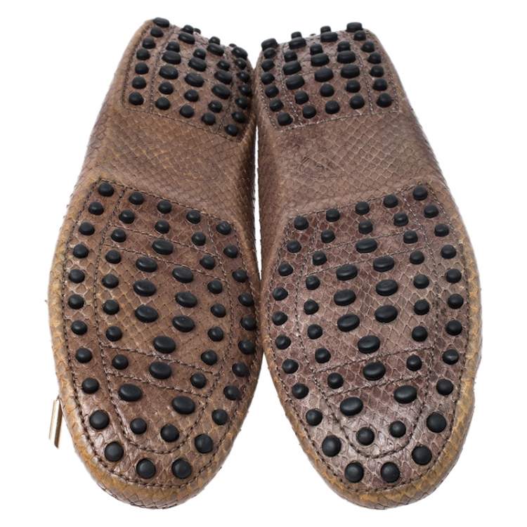 Pre Owned Tod's Brown Python Leather Bow Loafers Size 39.5