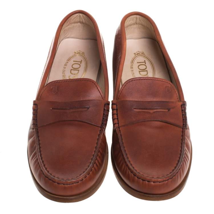 مملوكة مسبقًا Tod's Brown Leather Penny Slip On Loafers Size 40