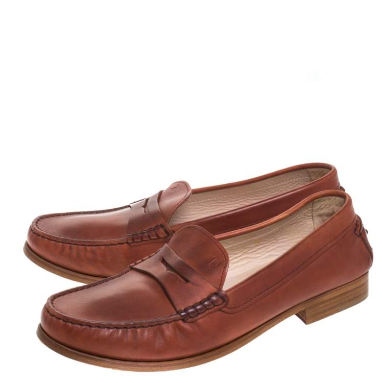 مملوكة مسبقًا Tod's Brown Leather Penny Slip On Loafers Size 40