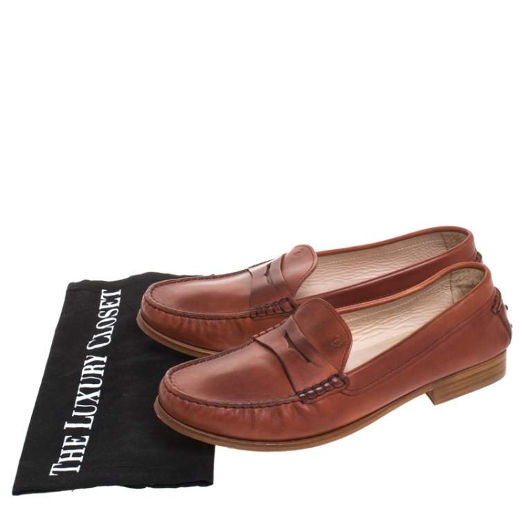 مملوكة مسبقًا Tod's Brown Leather Penny Slip On Loafers Size 40