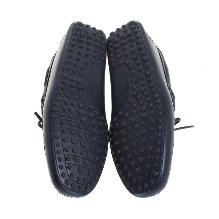 Pre Owned Tod's for Ferrari Navy Blue Leather Bow Loafers Size 40.5