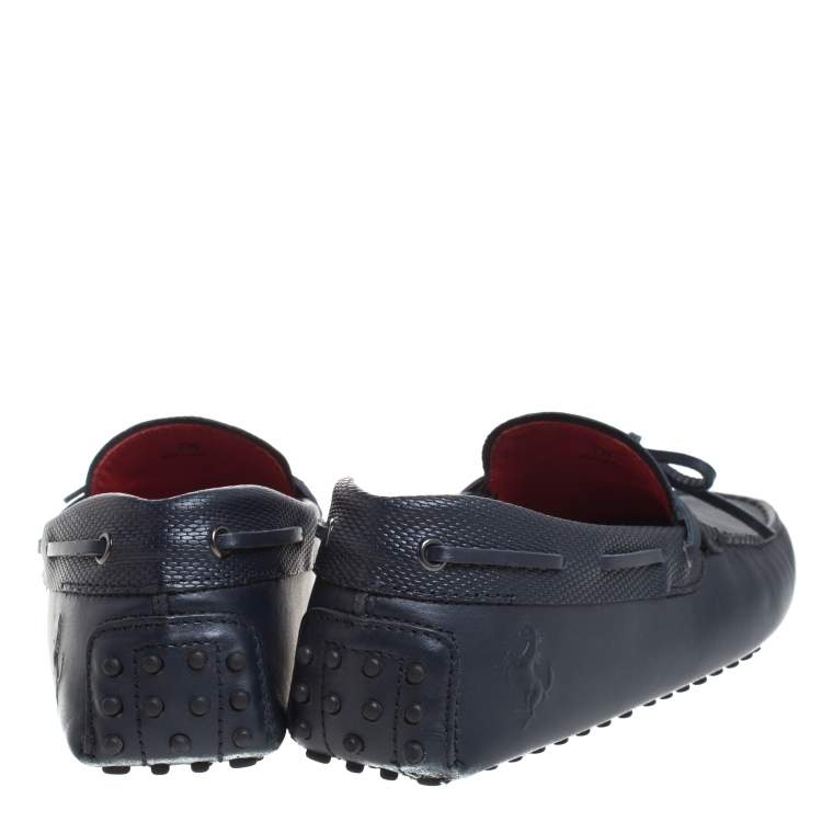 Pre Owned Tod's for Ferrari Navy Blue Leather Bow Loafers Size 40.5