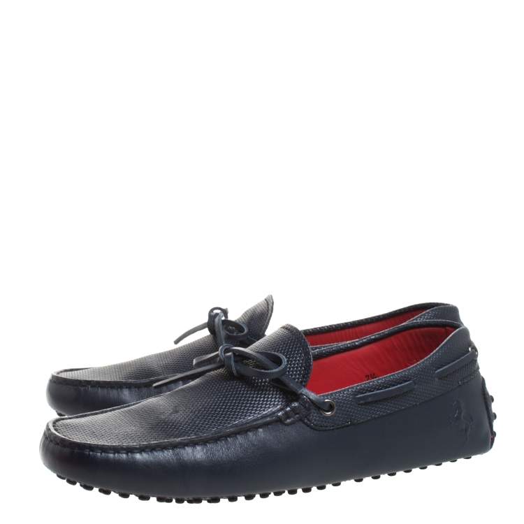 Pre Owned Tod's for Ferrari Navy Blue Leather Bow Loafers Size 40.5