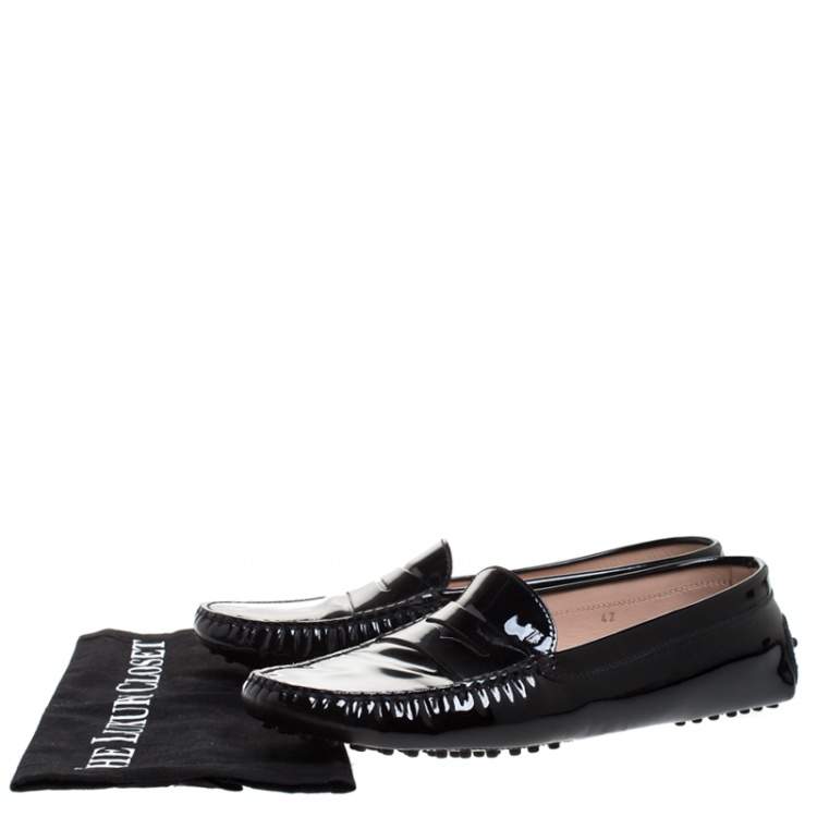 Pre Owned Tod's Black Patent Leather Penny Slip On Loafers Size 42