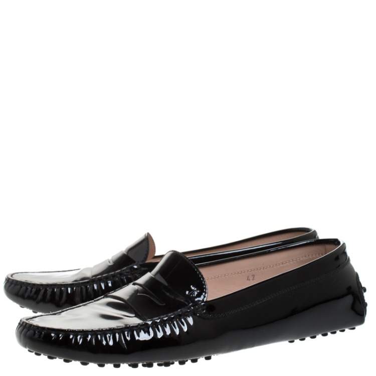 Pre Owned Tod's Black Patent Leather Penny Slip On Loafers Size 42