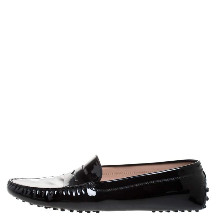 Pre Owned Tod's Black Patent Leather Penny Slip On Loafers Size 42