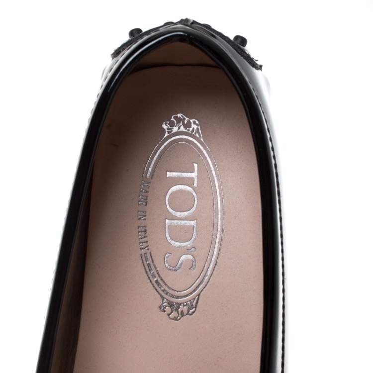 Pre Owned Tod's Black Patent Leather Penny Slip On Loafers Size 42